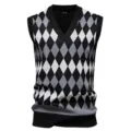Men's V-Neck Argyle Knit Sweater Vest Casual Sleeveless Pullover Winter Warm Waistcoat - L / Tops / Black