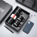 Business 304 stainless steel vacuum flask gift set with three lids in elegant black box - 500ml / Black Zirconia Set