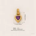 Gold-plated stainless steel heart pendant with purple gemstone and size specifications - February Birthstone / Pendant Only (No Chain) / Gold/Purple