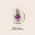 Polished 316 stainless steel heart pendant with purple gemstone showing size and weight - February Birthstone / Pendant Only (No Chain) / Steel/Purple