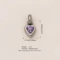Heart-shaped stainless steel pendant with purple gemstone, size 1cm x 0.7cm, DIY accessory. - June Birthstone / Pendant Only (No Chain) / Steel/Purple