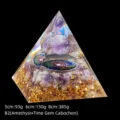 Amethyst crystal orgone pyramid with gold foil and tree of life, 5cm 6cm 8cm size - 5cm Size / B2 Amethyst + Amethyst Chips