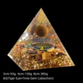 Handcrafted tiger eye crystal resin pyramid with gold foil and tree of life symbol - 5cm Size / B3 Tiger's Eye + Tiger's Eye Chips