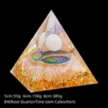 Handmade rose quartz crystal orgonite pyramid ornament with gold foil flakes and Om symbol - 5cm Size / B4 Rose Quartz + Rose Quartz Chips