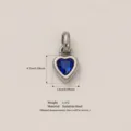 Blue gemstone heart pendant charm in 316 stainless steel for DIY jewelry making - September Birthstone Pendant / Pendant Only (No Chain) / Steel/Dark Blue