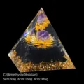 Handmade amethyst sphere and obsidian resin orgone pyramid with golden lotus decor - 5cm Size / C2 Amethyst + Lotus + Obsidian