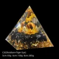 Handmade Orgone pyramid with tiger eye sphere and obsidian stones in C3 variant - 5cm Size / C3 Tiger's Eye + Lotus + Obsidian
