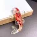 Transparant handgemaakt koi-hars visornament met rood kristalgrind en goudfolie - Koi