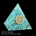 Synthetic turquoise orgone pyramid resin ornament with golden Sri Yantra symbol - 5cm Size / D2 Blue Turquoise + Symbol