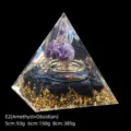 Amethyst and obsidian resin pyramid with gold foil in 5cm, 6cm, or 8cm sizes - 5cm Size / E2 Amethyst + Coil + Obsidian