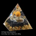 Handmade orgone crystal pyramid featuring tiger eye sphere and black obsidian stone base - 5cm Size / E3 Tiger's Eye + Coil + Obsidian
