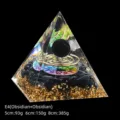Handmade obsidian crystal ball resin pyramid with gold foil for home office decor - 5cm / E4 Obsidian + Copper Coil + Obsidian