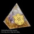 Handmade Orgone resin pyramid with amethyst and clear quartz for meditation and healing - 5cm Size / G3 White Quartz + Amethyst