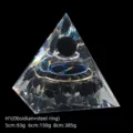 H1 Obsidian and steel ring resin pyramid ornament, natural stone crystal decor. - 5cm Size / H1 Obsidian + Floating Sphere