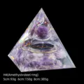 Handmade amethyst crystal orgone pyramid with purple sphere and steel ring ornament - 5cm Size / H4 Amethyst + Floating Ring