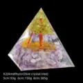 Handmade Amethyst and Peridot crystal tree resin pyramid for home and office decor - 5cm Size / K2 Amethyst + Olive Crystal Tree