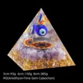 Amethyst crystal orgone pyramid with evil eye and gold flakes decorative resin ornament - 5cm Size / M3 Evil Eye and Amethyst