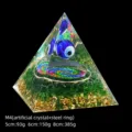 Handmade evil eye resin pyramid with gold foil and green crystal stones decoration - 5cm Size / M4 Evil Eye and Artificial Crystal