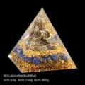 Resin pyramid with Buddha statue, gold foil, and blue lapis lazuli stones - 5cm Size / N1 Buddha Lapis Lazuli