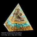 Orgone Pyramid decor with gold Buddha statue and synthetic turquoise crystal - Buddha Style(N3) / 5cm Size / Turquoise Blue