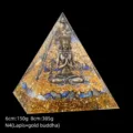Natural resin crystal pyramid featuring a gold buddha statue and lapis lazuli stones - Shiva Style(N4) / 6cm Size / Lapis Lazuli Blue