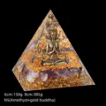 Orgone energy resin pyramid featuring natural amethyst stones and gold Buddha statue - 6cm Size / N5 Shiva Amethyst