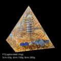 Handcrafted lapis lazuli crystal resin pyramid with gold foil and metal spiral coil - 5cm Size / P1 Lapis Lazuli + Coil