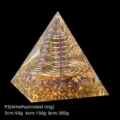 Handcrafted orgonite pyramid featuring amethyst crystal point and gold foil flakes - 5cm Size / P3 Amethyst and Coil