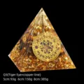 Handcrafted Tiger eye stone crystal orgone pyramid with gold foil and copper coils - 5cm Size / Tiger's Eye + Copper Wire (Q3)