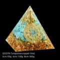 Handcrafted orgone pyramid ornament with synthetic turquoise chips and copper coil detail - 5cm Size / Turquoise + Copper Wire (Q5)