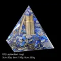Handmade lapis lazuli crystal pyramid resin ornament with gold steel ring spiral 6cm - 5cm Size / Lapis Lazuli + Coil (R1)