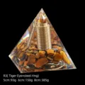 Handmade tiger eye stone orgonite pyramid crystal resin ornament with steel coil detail - 5cm Size / R3 Tiger's Eye + Wire Wrap