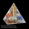 Handmade resin Orgone pyramid with multi-color natural stones and gold metal coil - 5cm Size / R5 Multicolor Stone + Coil