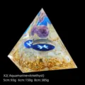 Handmade resin orgone pyramid with aquamarine amethyst gold foil and Pisces sign - 5cm Size / X2 Amethyst + Aquamarine Chips (Pisces)