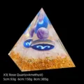 Healing Crystal Orgone Pyramid with Amethyst Sphere and Gold Foil for Home Office Decor - 5cm Size / X3 Amethyst + Rose Quartz Chips (Aries)