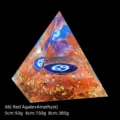 Crystal pyramid ornament with red agate, amethyst, and gold foil in resin - 5cm Size / X6 Amethyst + Red Agate Chips (Cancer)