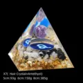 Handmade amethyst crystal pyramid with gold leaf and blue Leo zodiac symbol ornament - 5cm Size / X7 Amethyst + Black Rutilated Quartz Chips (Leo)