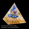 Libra Orgonite pyramid with amethyst sphere and golden foil flakes for home decor - 5cm Size / X9 Amethyst + Golden Rutilated Quartz Chips (Libra)