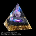 Healing amethyst and obsidian orgonite pyramid with gold foil flakes for home decor - 5cm Size / A2+ Amethyst + Sticker + Obsidian Chips