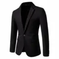 Men slim fit black casual blazer jacket stylish single button suit top for autumn and winter. - S / Tops / Black