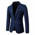 Men's casual slim fit blazer solid color single button suit jacket stylish outer wear. - S / Tops / Navy Blue