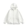 Men's casual zip-up hooded sweatshirt detail, light grey loose sports cardigan jacket. - M / Tops / Grayish White