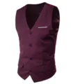 Men's slim-fit wine red suit vest, stylish business casual single-breasted waistcoat top for men. - S / Tops / Dark Red