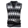 Men's classic V-neck argyle knit sweater vest casual sleeveless pullover knitwear - L / Tops / Dark Gray