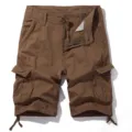 Men's casual summer cargo shorts, loose fit multi-pocket five-point trousers for daily wear. - Coffee