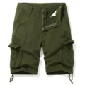 Men's military green cargo shorts with multiple pockets, casual loose fit five-point trousers. - 30 / Bottoms / Army Green