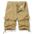 Mens summer cargo shorts loose fit casual multi-pocket khaki five-point trousers view - 30 / Bottoms / Khaki