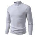 Men's ribbed turtleneck sweater slim fit long sleeve thermal knit top gray size m - M / Tops / Gray