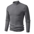 Men's grey ribbed turtleneck sweater, slim fit long sleeve knit pullover thermal top for autumn. - M / Tops / Dark Gray