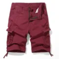 Men's wine red cargo shorts, loose fit summer multi-pocket casual five-point trousers. - 30 / Bottoms / Burgundy